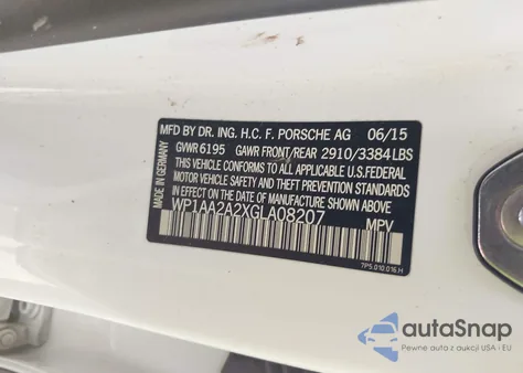 2016 Porsche Cayenne z USA, uszkodzony, nr VIN WP1AA2A2XGLA08207